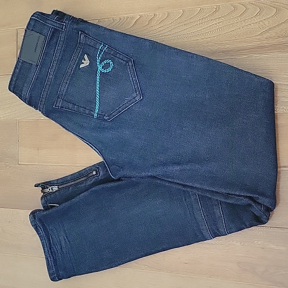 Emporio Armani Jeans Miley Cut Seamed Zipper‎ Ankle Skinny Jeans Blue 26